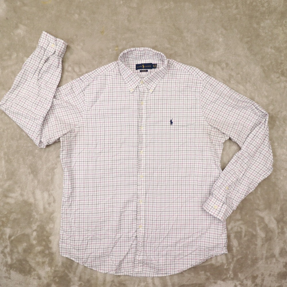 Ralph‎ Lauren Classic Fit White Window Pane Check Button Up Shirt Men's size XL